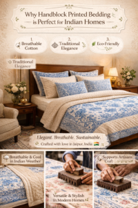 Hand block printed bedding by Fabfusion