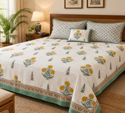 Hand block printed bedsheet by Fabfusion