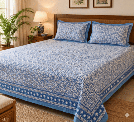 Hand block printed bedsheet by Fabfusion