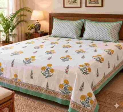 Hand block printed bedsheet by Fabfusion