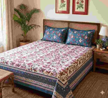 Hand block printed bedsheet by Fabfusion