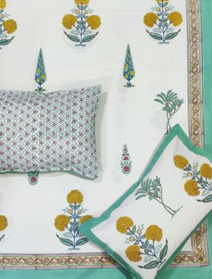 Hand block printed bedsheet by Fabfusion
