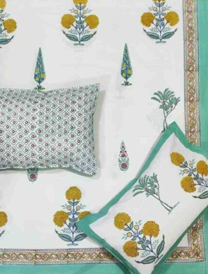 Hand block printed bedsheet by Fabfusion