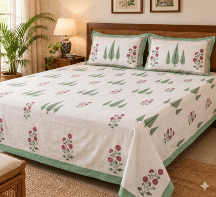 Hand block printed bedsheet by Fabfusion