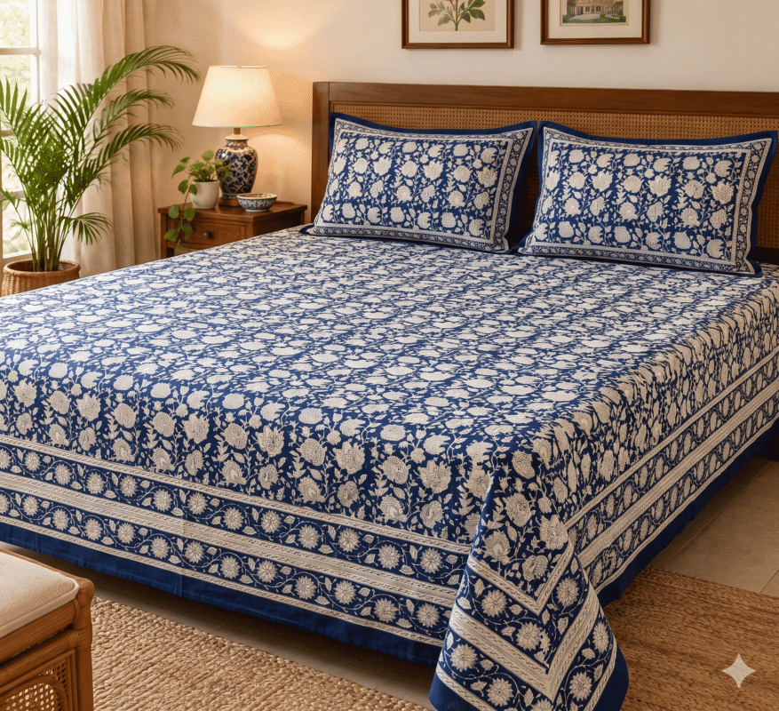 Hand block printed bedsheet by Fabfusion