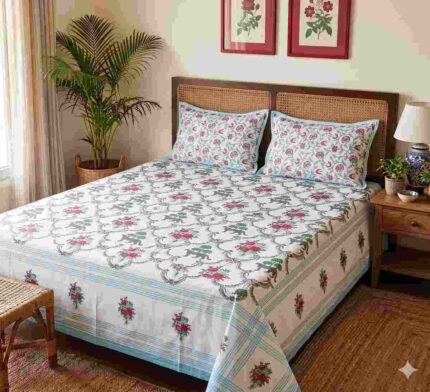 Hand block printed bedsheet by Fabfusion