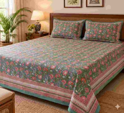Hand block printed bedsheet by Fabfusion