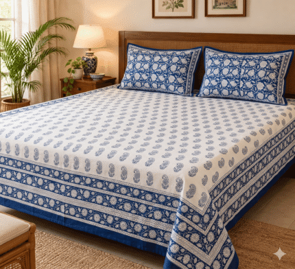 Hand block printed bedsheet by Fabfusion