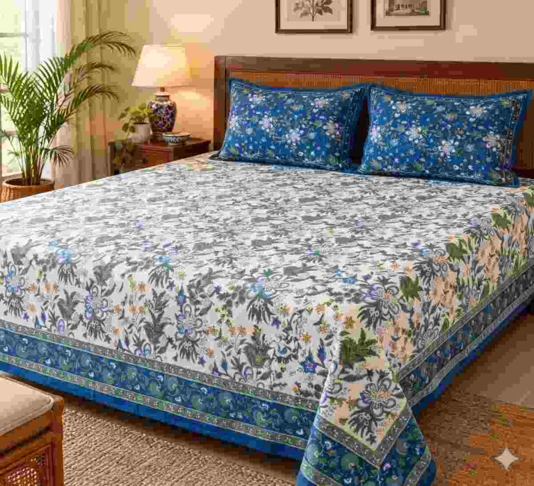Hand block printed bedsheet by Fabfusion