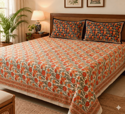 Hand block printed bedsheet by Fabfusion