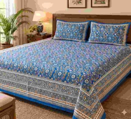 Hand block printed bedsheet by Fabfusion