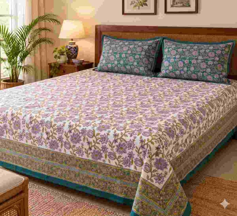 Hand block printed bedsheet by Fabfusion