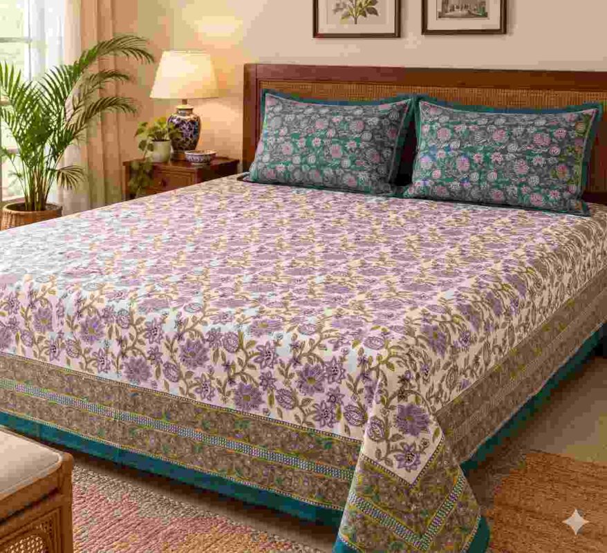 Hand block printed bedsheet by Fabfusion