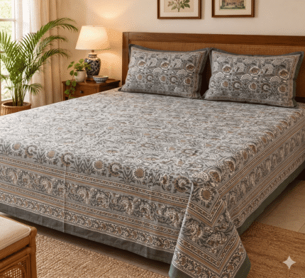 Hand block printed bedsheet by Fabfusion