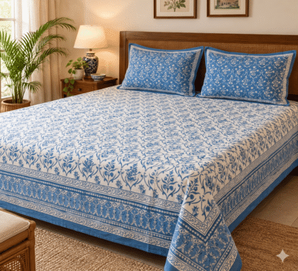 Hand block printed bedsheet by Fabfusion