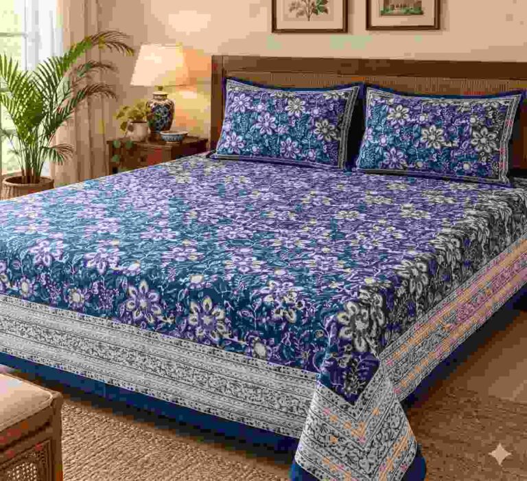 Hand block printed bedsheet by Fabfusion