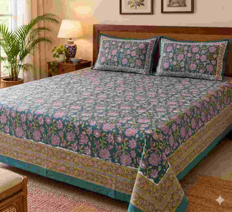 Hand block printed bedsheet by Fabfusion
