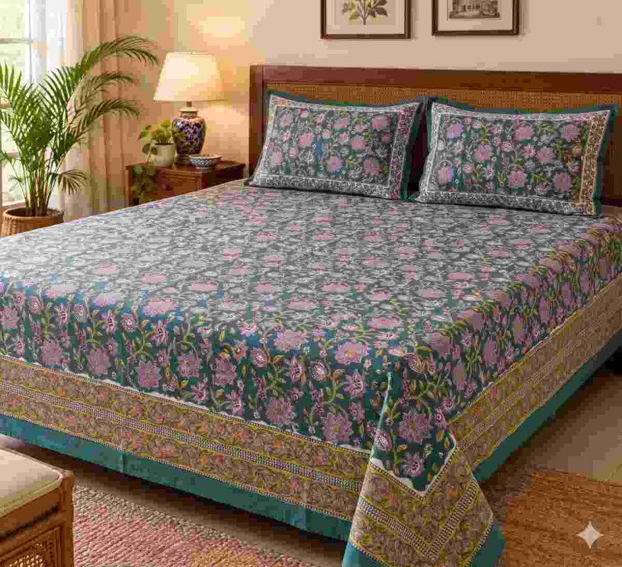 Hand block printed bedsheet by Fabfusion