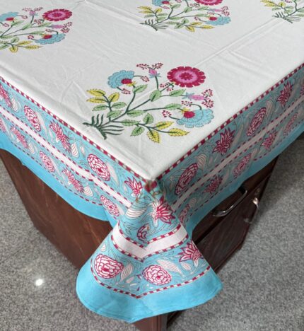 Hand block printed 6 seater table cover by Fabfusion