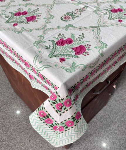 Hand block printed 6 seater table cover by Fabfusion