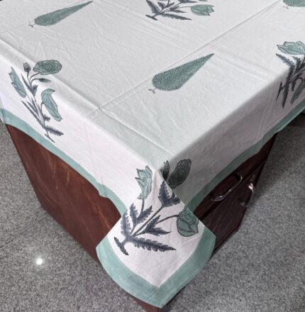 Hand block printed 6 seater table cover by Fabfusion