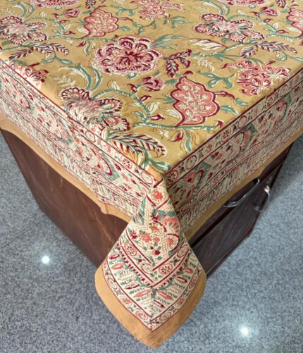 Hand block printed 6 seater table cover by Fabfusion