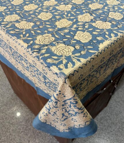 Hand block printed 6 seater table cover by Fabfusion