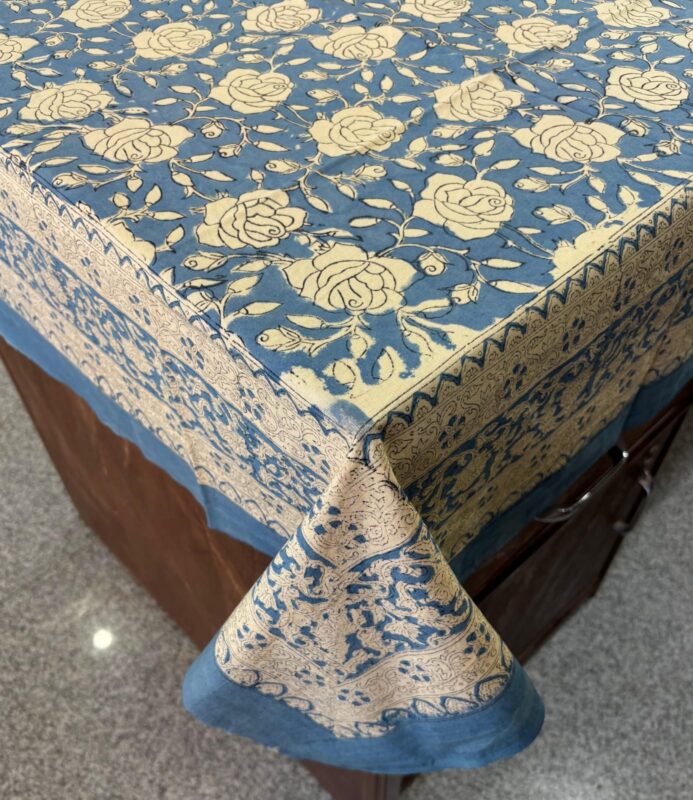 Hand block printed 6 seater table cover by Fabfusion
