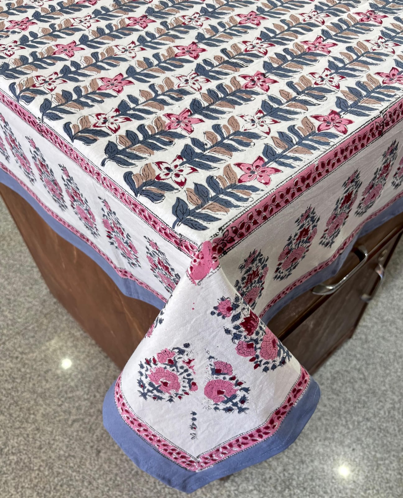 Hand block printed 6 seater table cover by Fabfusion Hand block printed 6 seater table cover by Fabfusion