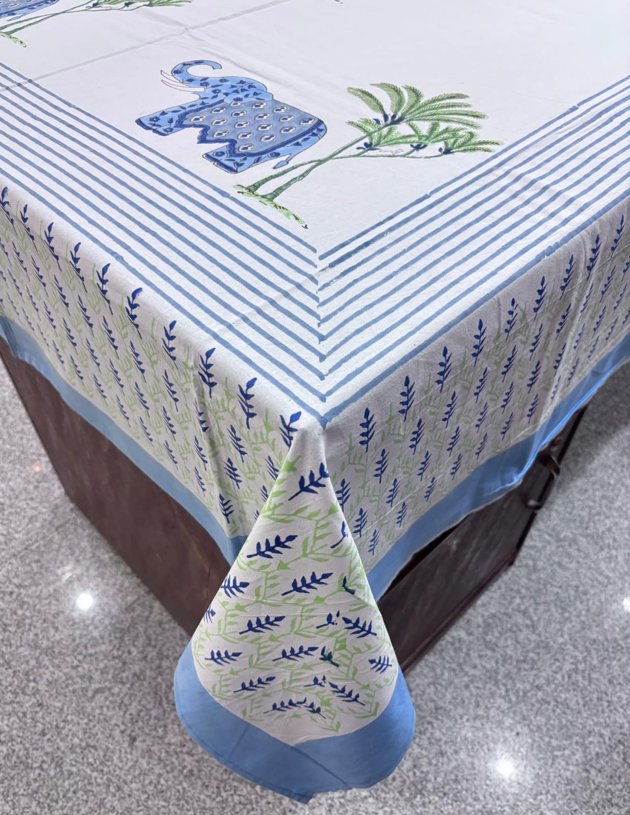 Hand block printed 6 seater table cover by Fabfusion Hand block printed 6 seater table cover by Fabfusion