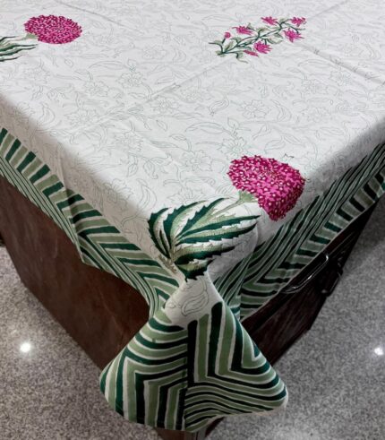Hand block printed 6 seater table cover by Fabfusion
