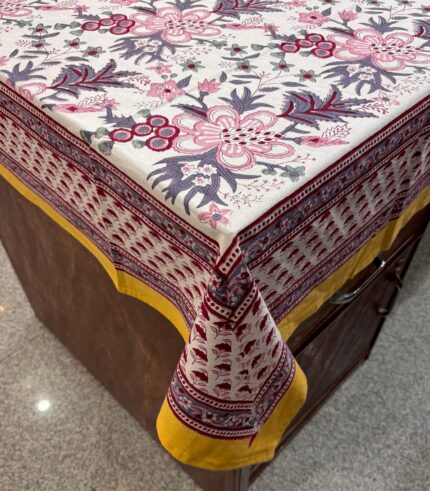 Hand block printed 6 seater table cover by Fabfusion