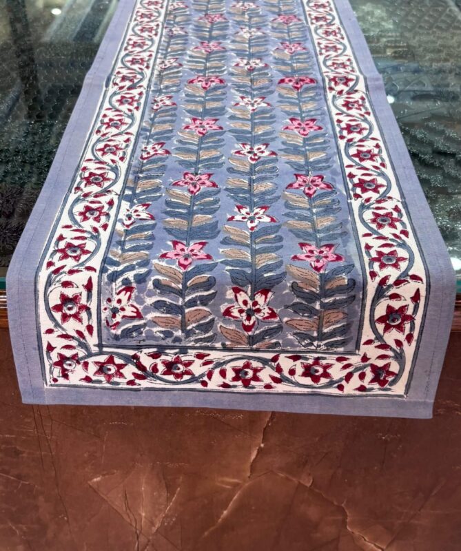 Hand block printed table runner by Fabfusion