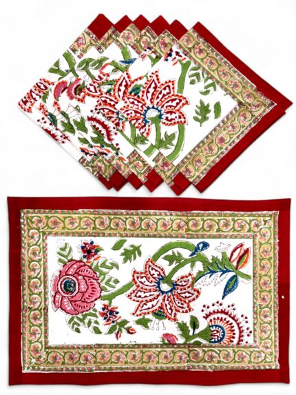 Hand block printed table mate and napkin set by Fabfusion