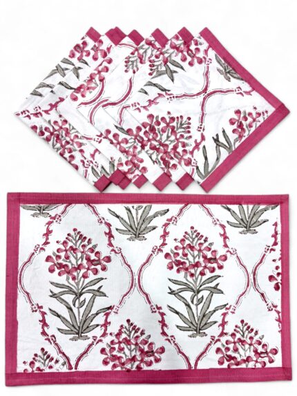 Hand block printed table mate and napkin set by Fabfusion