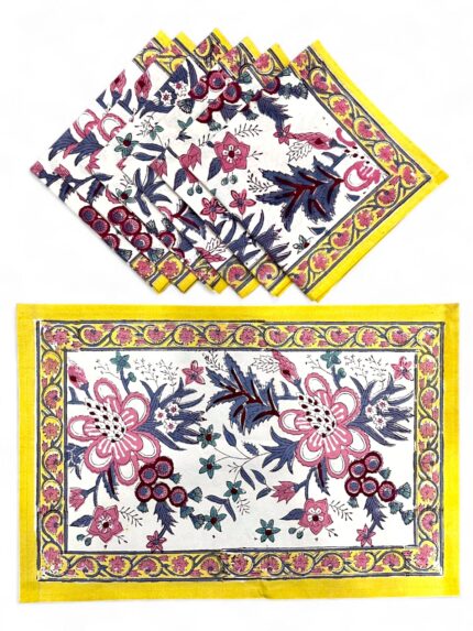 Hand block printed table mate and napkin set by Fabfusion