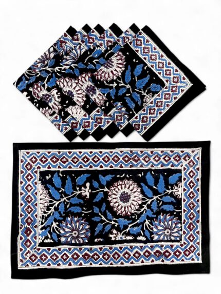 Hand block printed table mate and napkin set by Fabfusion