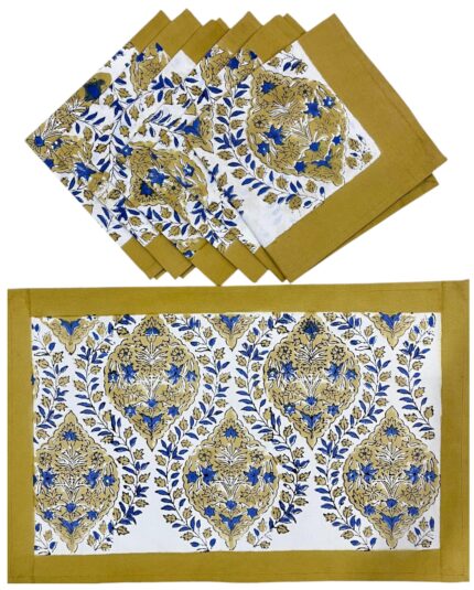 Hand block printed table mate and napkin set by Fabfusion