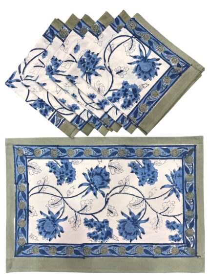 Hand block printed table mate and napkin set by Fabfusion