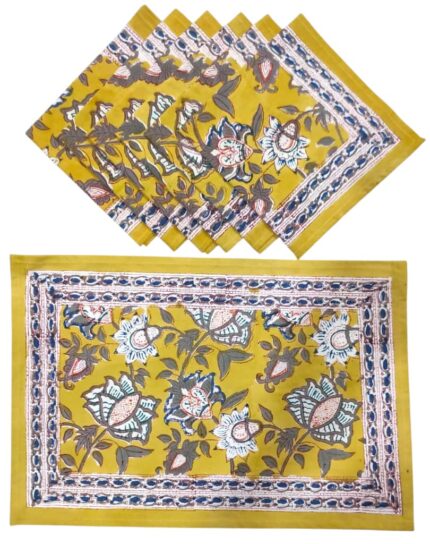 Hand block printed table mate and napkin set by Fabfusion