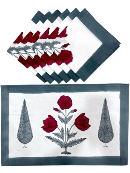 Hand block printed table mate and napkin set by Fabfusion