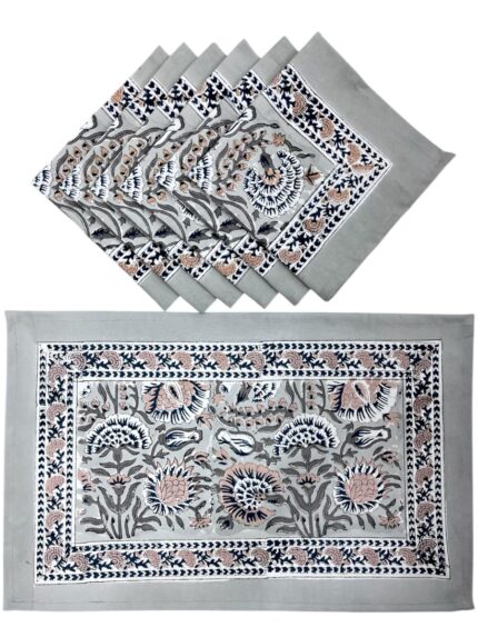 Hand block printed table mate and napkin set by Fabfusion