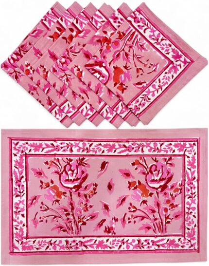 Hand block printed table mate and napkin set by Fabfusion