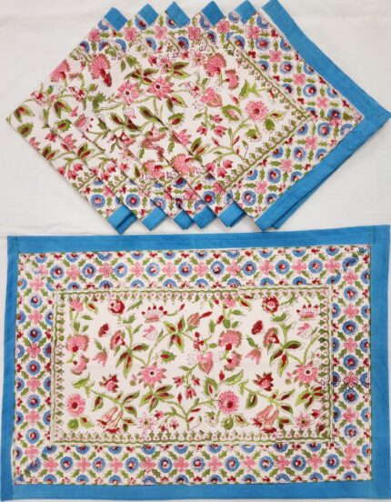 Hand block printed table mate and napkin set by Fabfusion