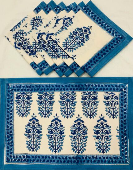 Hand block printed table mate and napkin set by Fabfusion