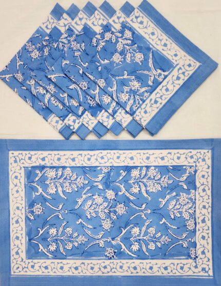 Hand block printed table mate and napkin set by Fabfusion