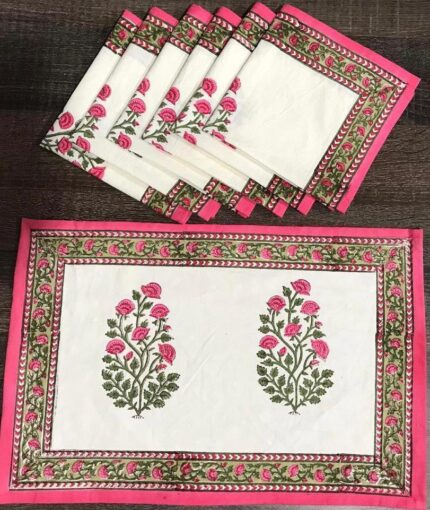 Hand block printed table mate and napkin set by Fabfusion
