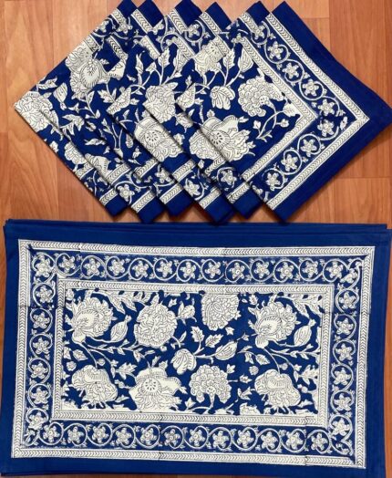Hand block printed table mate and napkin set by Fabfusion