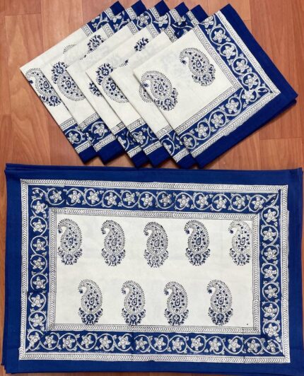 Hand block printed table mate and napkin set by Fabfusion
