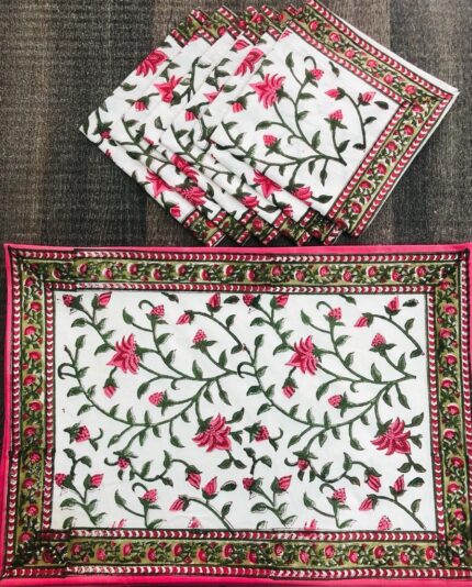 Hand block printed table mate and napkin set by Fabfusion